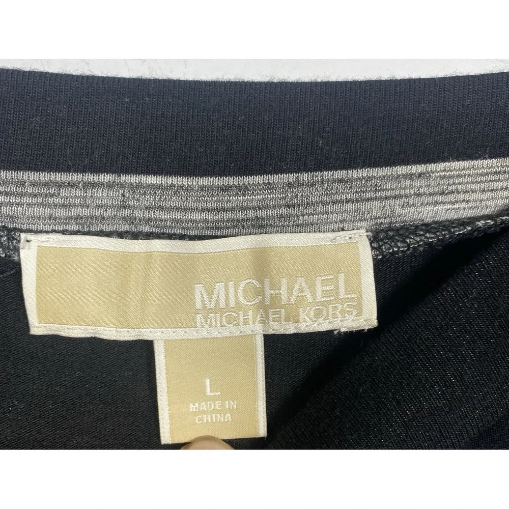 Michael Kors Striped Knit Maxi Skirt‎ Women's L Black Gray Pull-On Elastic Waist